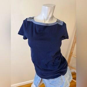 Lauren Ralph Lauren Navy Blue Zipper Cap Sleeve Boat Neck Women's M